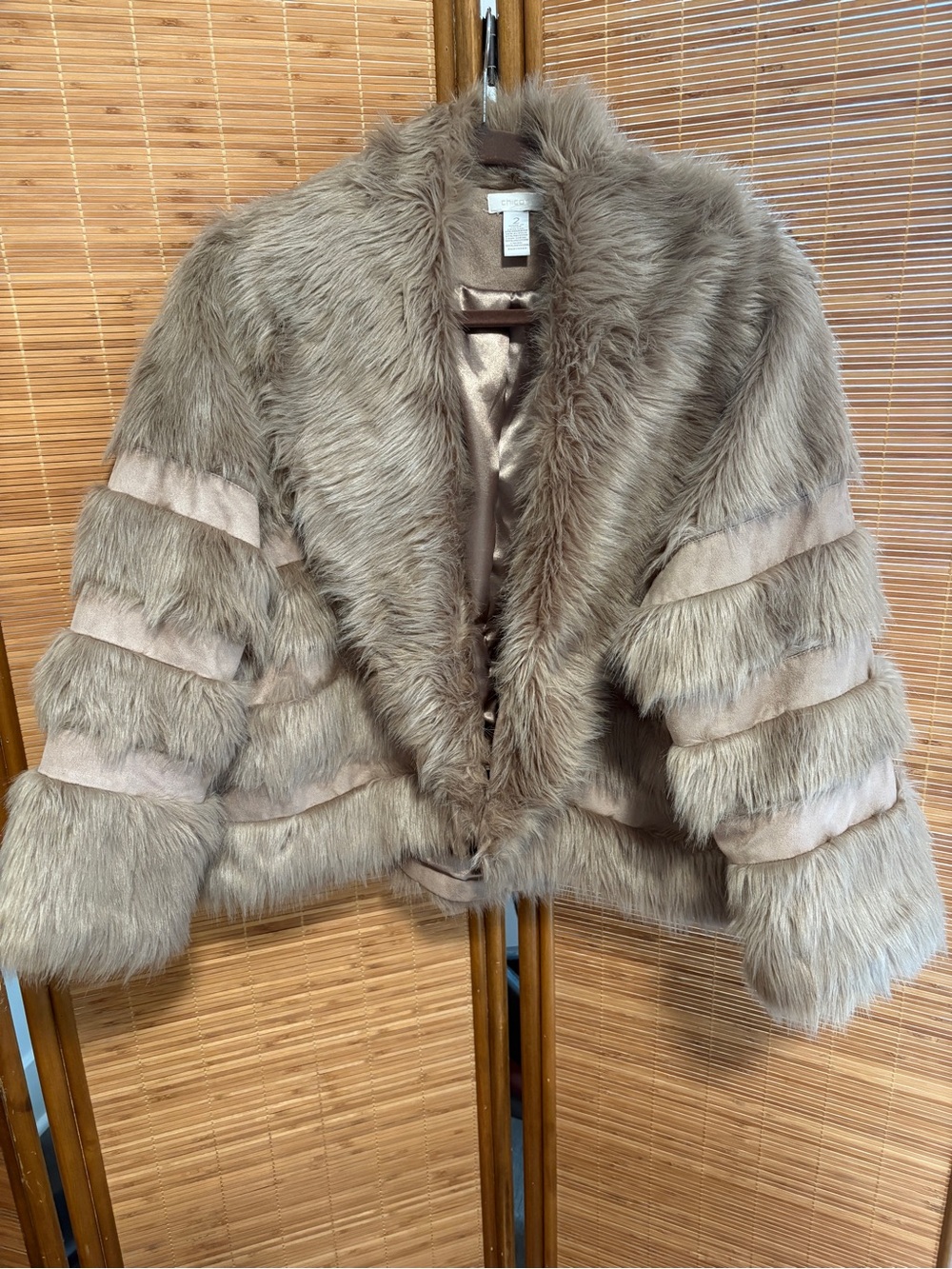 Chico's Taupe Faux-Fur Trim Teddy Jacket